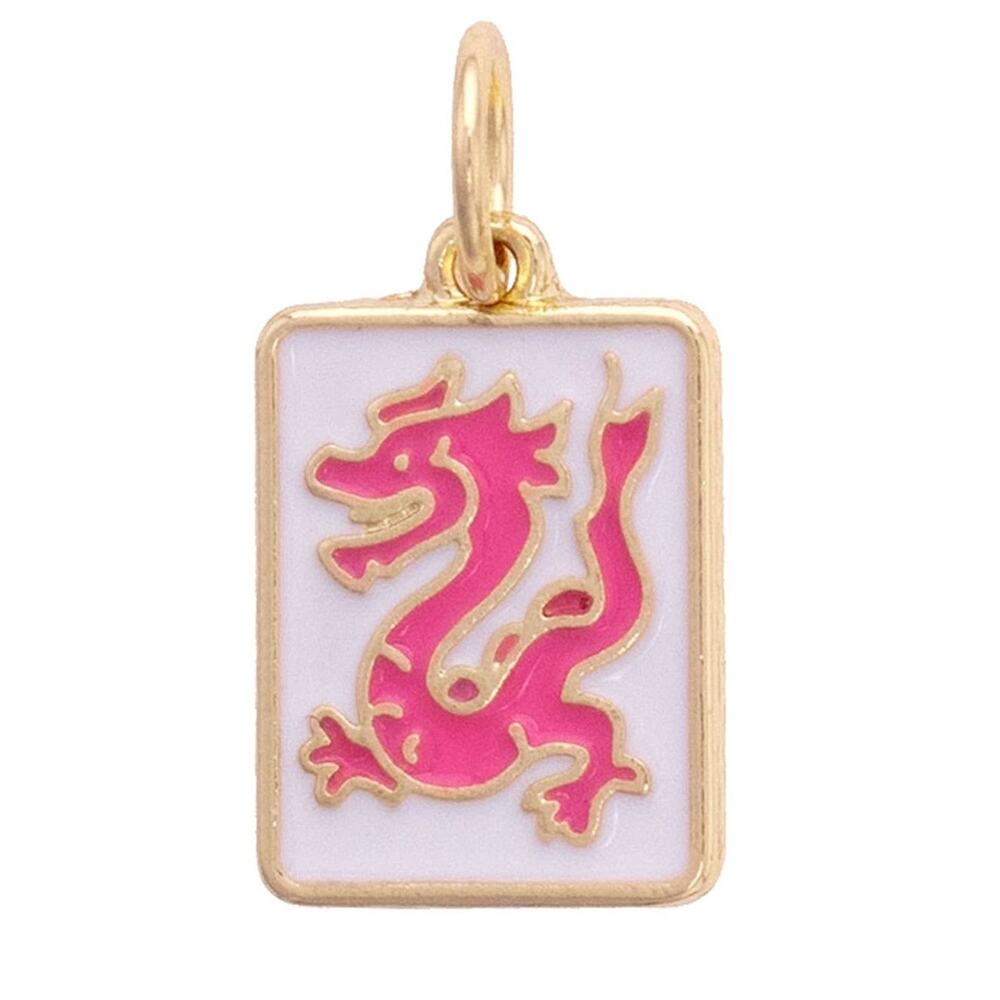Dragon Mahjong Tile Charm | White & Pink Gold-Plated Pendant